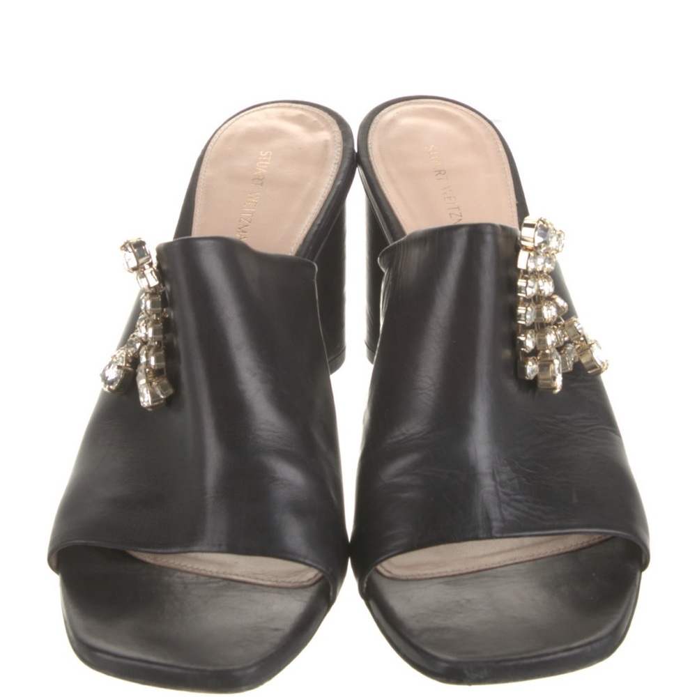 Stuart Weitzman Black High Heel Slides With Cryst… - image 3